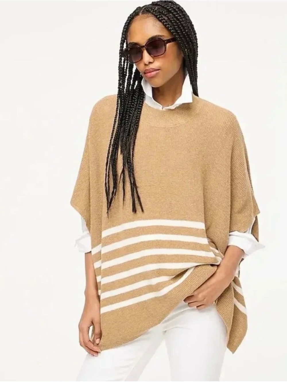 Relaxed Camel Stripe Women’s Sweater Poncho